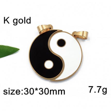Jin jang - ocelový přívěsek ve zlaté barvě - rozdělitelný na dva
